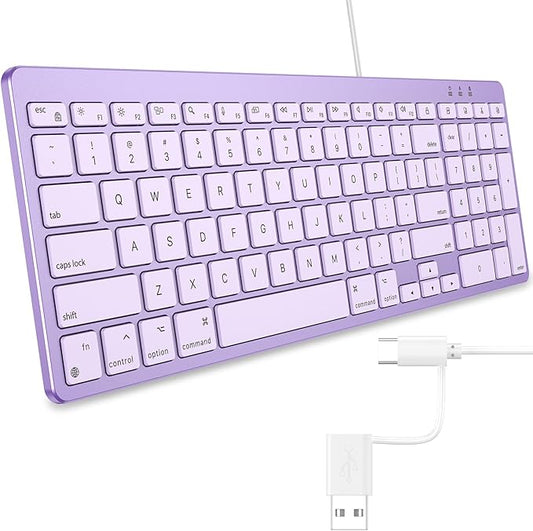 OMOTON Wired Keyboard Compatible with Mac, with Dual Interface (USB and Type-C), Numeric Keypad Compatible with MacBook Pro/Air, iMac, Mac mini/Pro Laptop, Purple