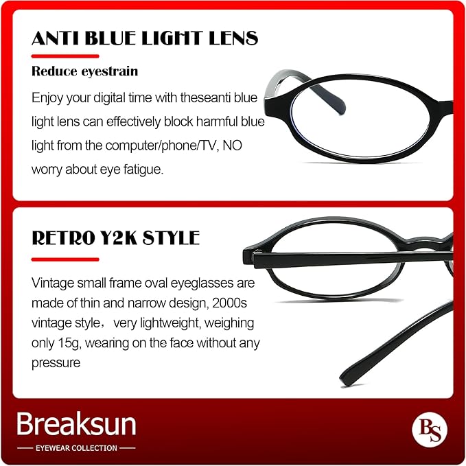 Retro Small Oval Glasses for Women Men 90s Small Face Blue Light Eyeglasses Cosplay Y2K Fake Glasses