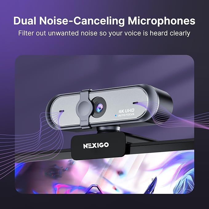 NexiGo N660P Pro 4K Webcam with Distortion-Free Lens, 1080p 60 fps Autofocus USB Streaming Camera, 3DNR, Noise-Canceling Mics & Privacy Cover, Web Cam for Gaming/Live Streaming/PC/Mac/Switch 2, Black