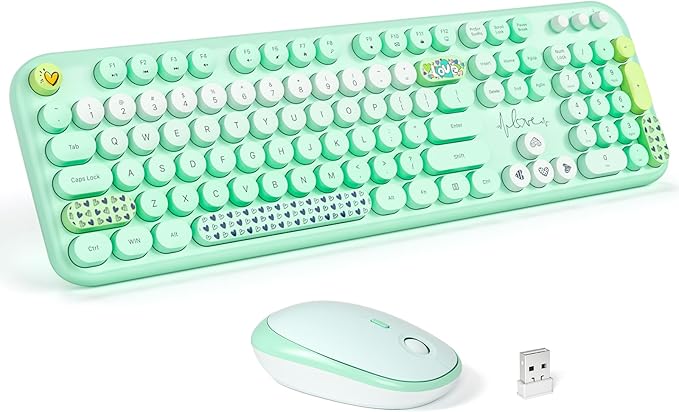 MOFII Wireless Keyboard and Mouse Combo - Pale Green Full Sized Plug and Play Colorful Computer Keyboards - 104 Keys Round Keycap USB 2.4G Cute Keyboard for Windows/Laptop/Mac/Desktop/PC