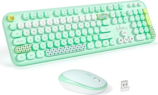 MOFII Wireless Keyboard and Mouse Combo - Pale Green Full Sized Plug and Play Colorful Computer Keyboards - 104 Keys Round Keycap USB 2.4G Cute Keyboard for Windows/Laptop/Mac/Desktop/PC