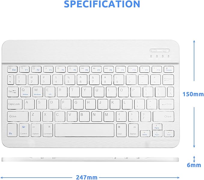 Amazon Fire HD 10/11/8 Wireless Keyboard,Universal Slim Portable Bluetooth Keyboard Compatible with Amazon Fire HD 10/11/8 with Built in Rechargeable Battery (10 Inch White)