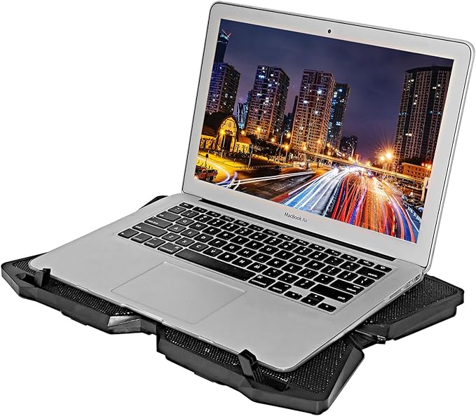 Portable Metal Mesh Laptop Cooler Cooling Pad, 4 Quiet Fans w/Red LED Light, Adjustable Height, Up to 17" Inch Notebook, 2 USB Interface w/Speed Control Switch, Non-Slip - Black (11148)