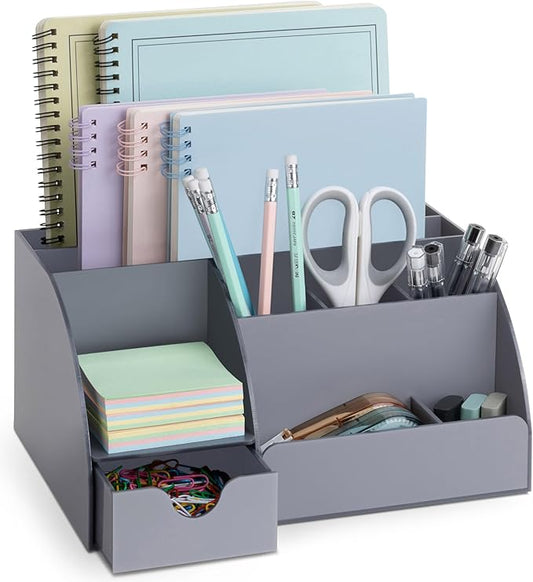 My Space Organizers Grey Desk Organizer, 9 Compartments, Office Supplies and Desk Accessories Organizer, Office Decor Desktop Organizer (Gray)
