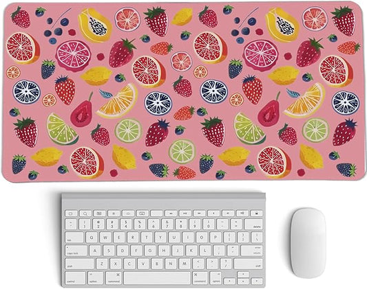 Colorful Cute Fruit Mouse Pad,Pink Cottagecore Strawberry Mouse Pads,Summer Orange Desk Mat for Home Office Dorm Desktop Decor,23.6x11.8 Inch