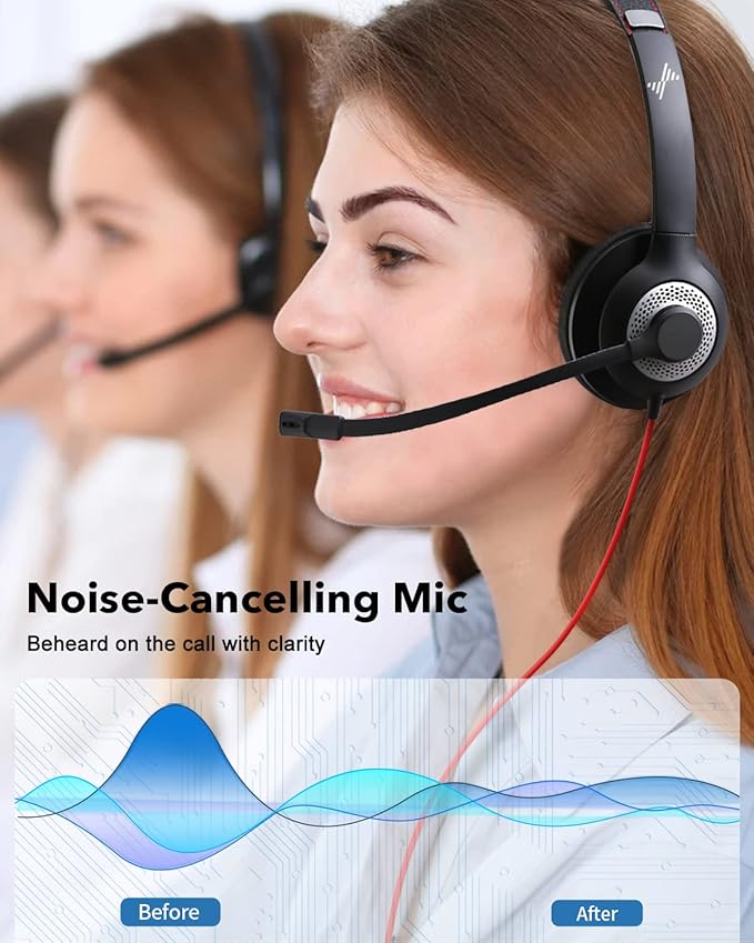 USB Headset with Microphone for PC, On-Ear Computer Laptop Headphones with Noise Cancelling Microphone in-line Control for Home Office Online Class Skype Zoom (USB+3.5mm, Black)