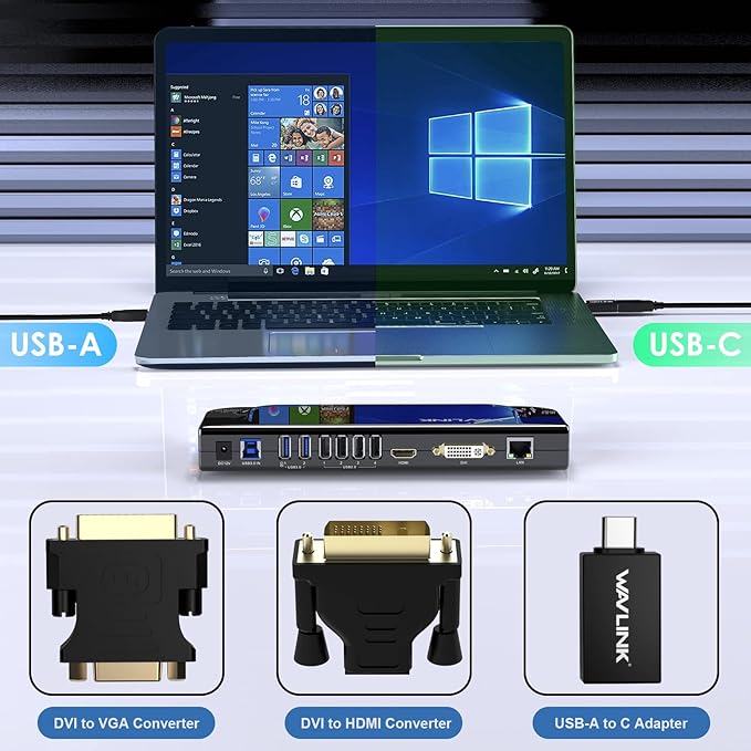 Docking Station Dual Monitor, WAVLINK 13-in-1 USB C Docking Station for M1/M2 Mac, Windows, Thunderbolt 3&4, USB4 (Dual Video: HDMI and DVI/VGA/HDMI, Gigabit Ethernet, Audio, Mic, 6 USB Ports)