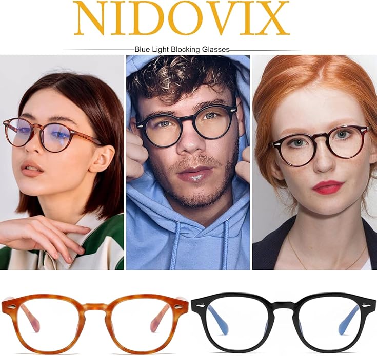 NIDOVIX Retro Round Blue Light Blocking Glasses for Men Women, Vintage Frame Non-prescription Computer Reading Eyeglasses