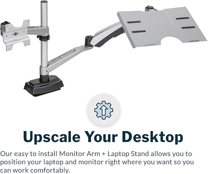 Vari Monitor Arm & Laptop Stand - VESA Compatible Mount with 360 Degree Rotation & 15" Laptop Stand with Adjustable Height, Monitors up to 27 inches, 19.8 lbs Capacity - Single Monitor & Laptop Holder