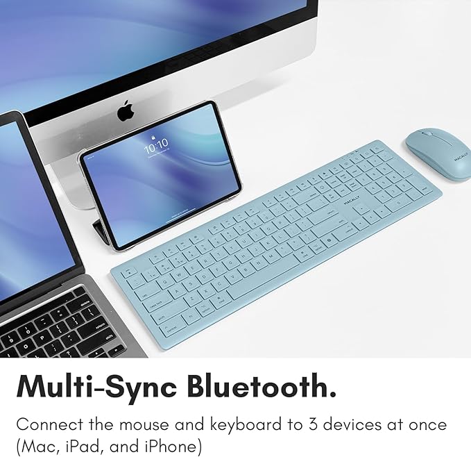 Macally Wireless Keyboard and Mouse Combo for Mac mini/Pro, iMac, MacBook, iPad, iPhone - Compatible Bluetooth Apple Keyboard and Mouse Combo (Multi Device, Rechargeable, Emoji Keys)