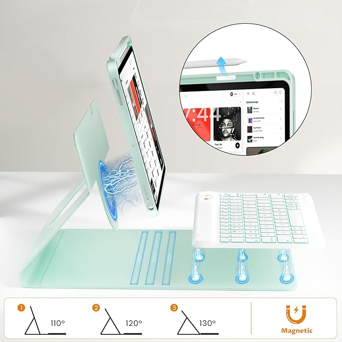 OYEEICE Keyboard Case for iPad 9th Generation - Detachable Wireless Backlit Keyboard, Upgraded Magnetic Cover with Pencil Holder for iPad 9th/8th/7th Gen, iPad Pro 10.5" & iPad Air 3rd Gen - Green