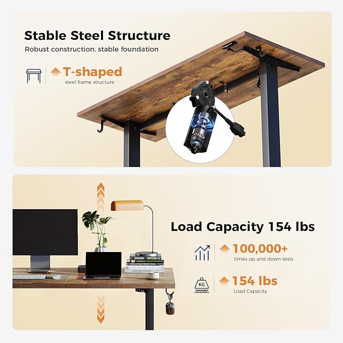 Agilestic Electric Standing Desk, 55 x 24 Inches Height Adjustable Desk, Sit Stand up Desk for Work Office Home, Splice Board, Rustic Brown