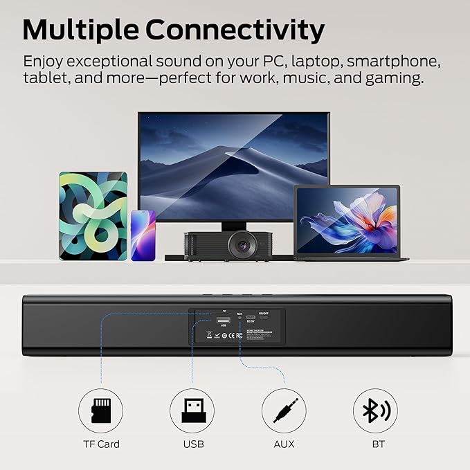 Monster S220 Computer Speakers for Desktop PC, 2.0 Channel PC Speakers with Dual Bass Diaphragm, Bluetooth 6.0 & 3.5mm Aux-in PC Soundbar, Compact Computer Sound Bar for Desktop/Laptop/Monitor/Tablet