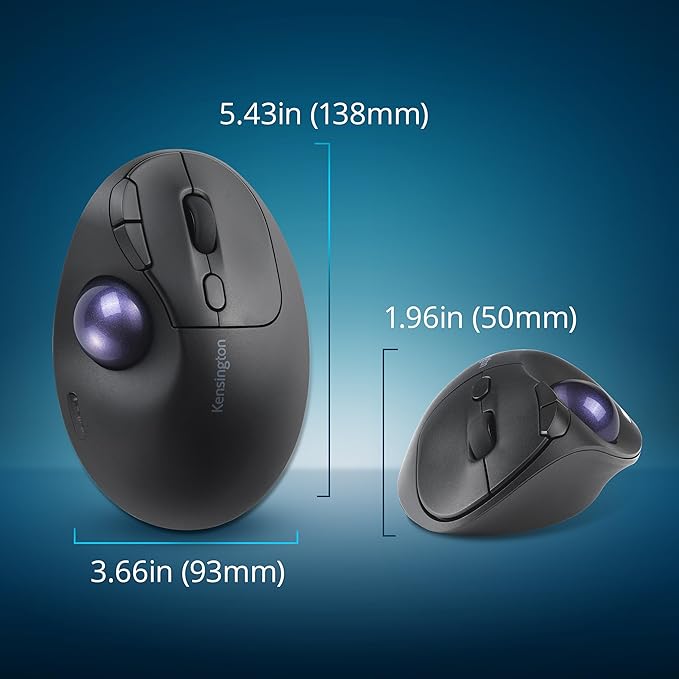 Kensington TB450A Wireless Trackball Mouse, Bluetooth LE & 2.4GHz Connection, 4 DPI Options, Connect up to 3 Devices (K72178WW), Black-Purple
