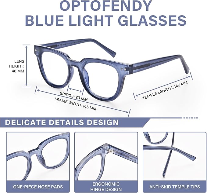 OPTOFENDY Oversized Blue Light Blocking Glasses for Women, Fashion Square Computer Eyeglasses