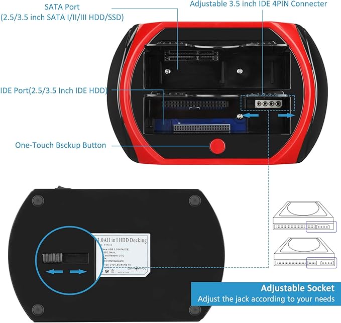 USB 3.0 Hard Drive Docking Station, TCC-S868-US USB 3.0 to 2.5 3.5 Inch SATA IDE Dual Slots Reader External Enclosure, for 2.5" 3.5" IDE SATA I/II/III HDD SSD