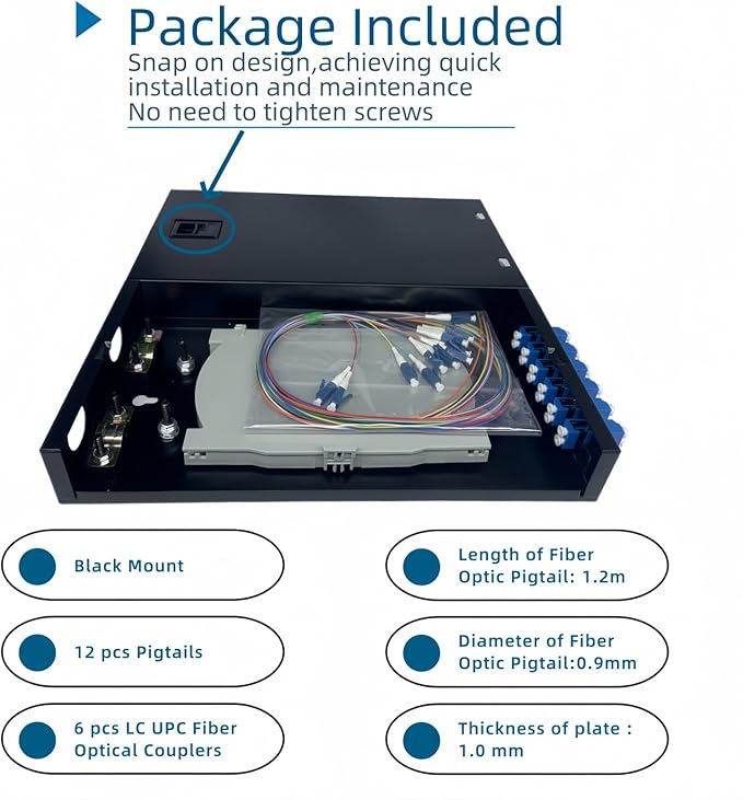 6 Port LC Duplex Singlemode Fiber Enclosure Compact Metal Wall or Rack Mount Box