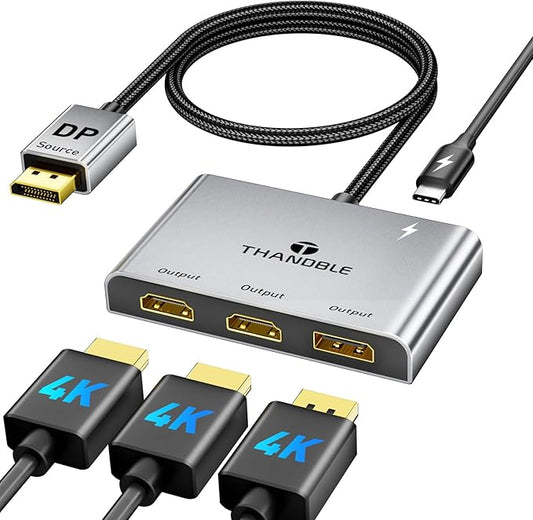 DisplayPort to Dual HDMI with DP Adapter (4K@60Hz) Extended Display 1 in 3 Out MST Hub for Multiple Monitors Compatible for Graphics Card, PC, NVIDIA, AMD