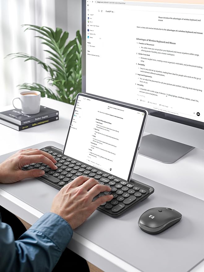 seenda Bluetooth Keyboard and Mouse for iPad, CTU-301 Wireless Multi-Device Connection Bluetooth+2.4G Keyboard Mouse Combo with Tablet Holder for iPad/MacBook/Windows, iOS/Andriod/Phone, Black