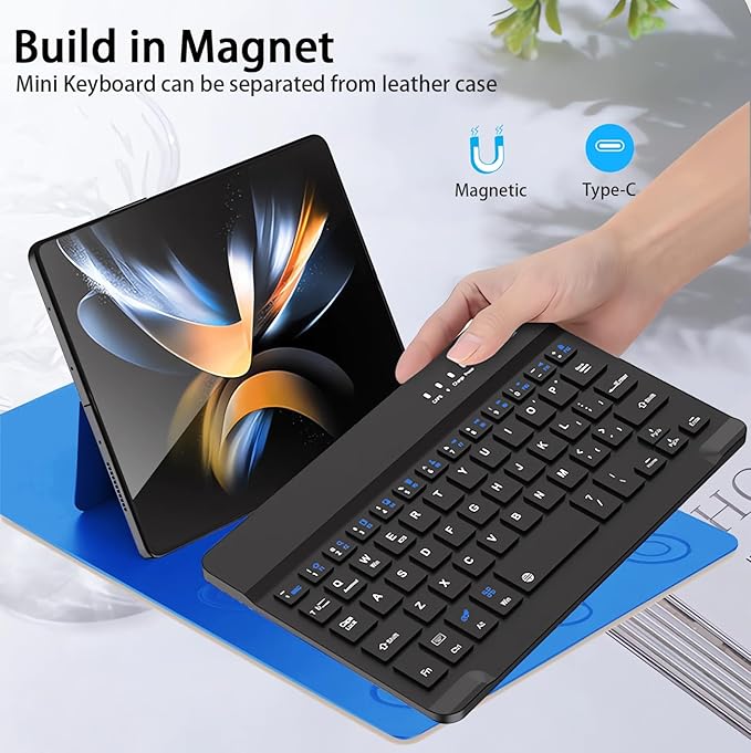 for Samsung Galaxy Z Fold 7 6 5 Keyboard and Mouse, Portable Mini Bluetooth Keyboard with Leather Case and Capacitive Pen, 4 in 1 Travel Set for Z Trifold Fold7 Accessories