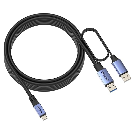 OkyLink Active USB 3.0/3.2 Gen1 A to C Data Cable 15ft/5M – High-Speed 5Gbps, Signal Booster, Optional Power, Long-Distance Data Cable for VR, Portable Hard Drive, Docking Station, Printer