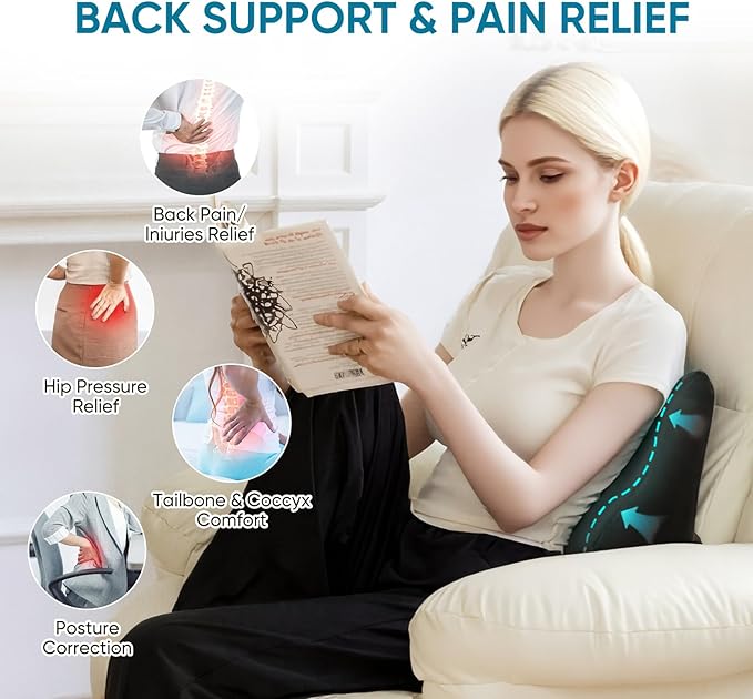 Lumbar Support Pillow for Recliner Chair and Couch, Memory Foam Back Cushion Ergonomic Large Back Support Pillow for Lower Back Pain Relief, with Soft Velvet