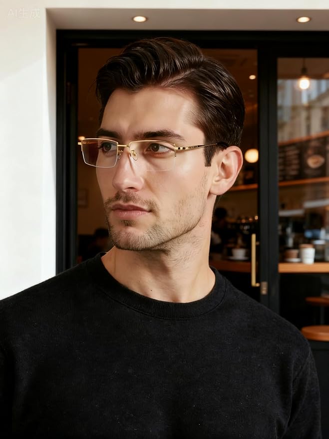 Dollger Rectangle Blue Light Glasses for Men Metal Anti Bluelight Blocking Glasses for Computer Fashion Small Half Frame