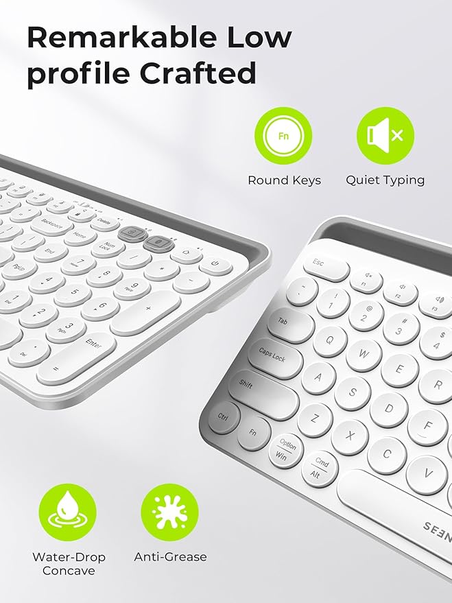seenda Bluetooth Keyboard and Mouse for iPad, CTU-301 Wireless Multi-Device Connection Bluetooth+2.4G Keyboard Mouse Combo with Tablet Holder for iPad/MacBook/Windows, iOS/Andriod/Phone, White