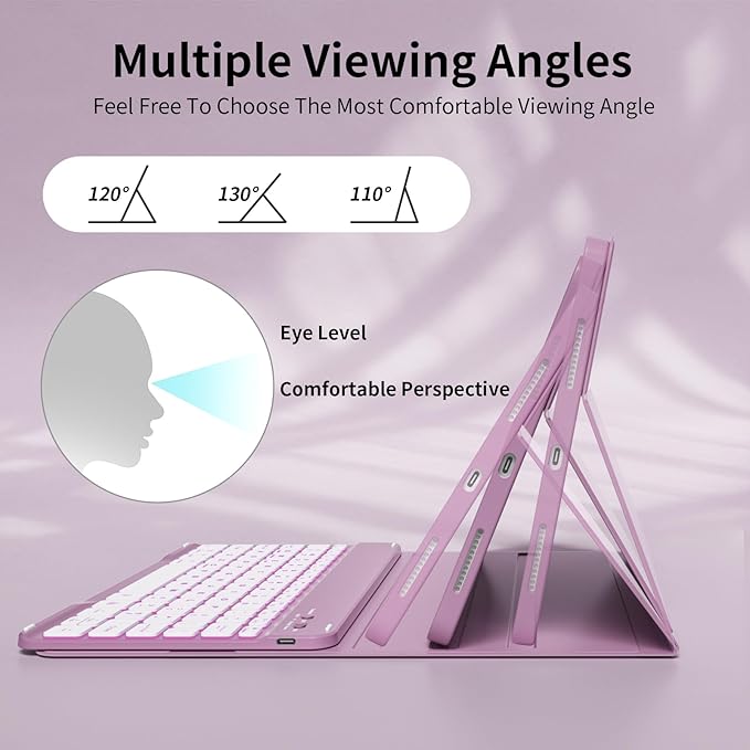 for iPad (A16) 11th Generation 2025 11-inch/10th Generation 2022 10.9 inch with Keyboard, 7 Colors Backlit Square Keycaps, Detachable Wireless Bluetooth Keyboard Case with Pencil Holder, Purple