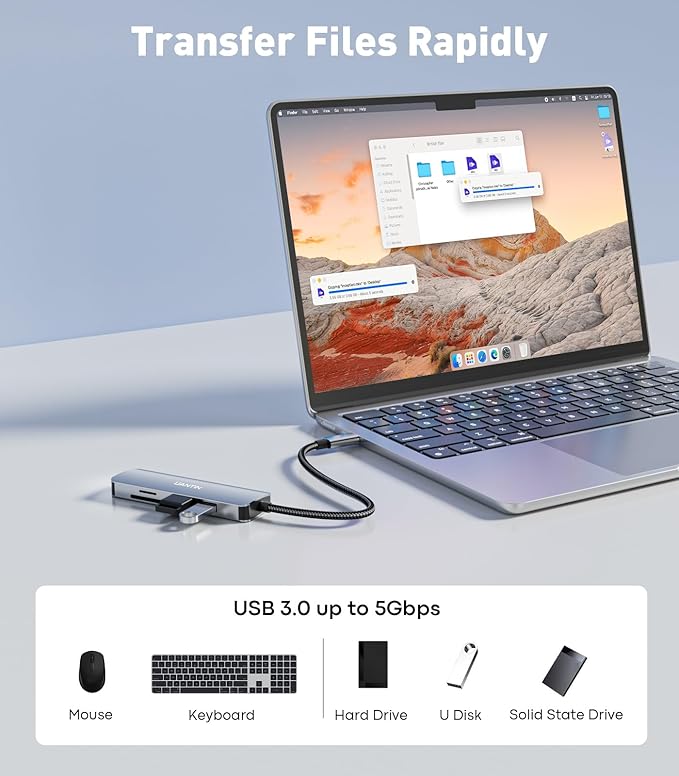 USB C Hub Multiport Adapter with 4K HDMI Dongle, SD/TF Card Reader, 2 USB-A 3.0, 5 in 1 USBC Hub for MacBook Mac Pro/Air, Dell, HP, ASUS, Acer and Other Type C Laptops