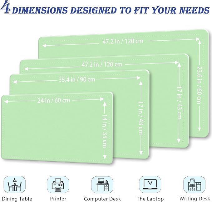 47.2" x 23.6" Large Desk Pad - Non-Slip PU Leather Pad, Mouse & Keyboard Mat, Waterproof Writing Mat, Light Green