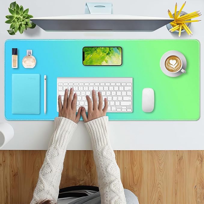 Bloss Desk Mat, Non-Slip Desk Pad Mat Protector, Large Desk Mat for Keyboard and Mouse, Mint Green Desk Mousepad with Stitched Edges, Mouse Pad for Gaming(31.5×11.8 Inches)