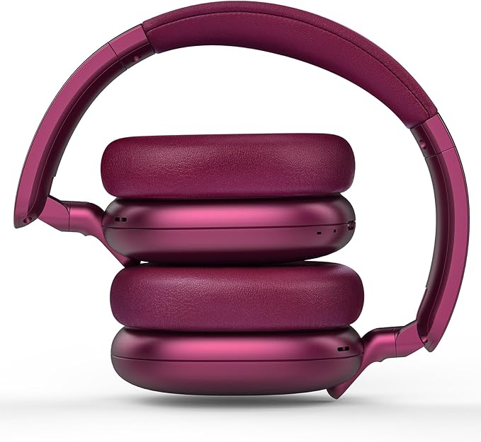RORSOU C6 Active Noise Cancelling Headphones, Wireless Over Ear Bluetooth Headphones, 60H Playtime, Lightweight Folding Deep Bass Comfort Fit Ear Cups Headset with Mic for iPad/Travel/PC/Home Red