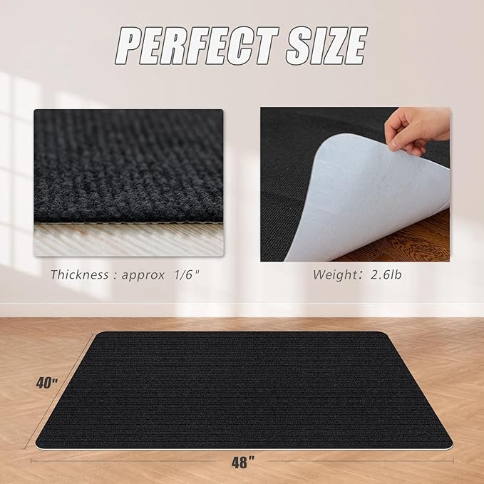 Sycoodeal Office Chair Mat,Computer Gaming Desk Chair Mat for Hard Wood & Tile Floor,Large Anti-Slip Floor Protector Rug,Easy to Clean,40" X 48" Black