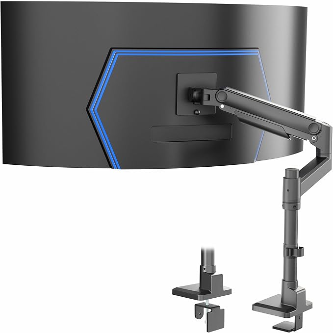 VIVO Aluminum Ultrawide Monitor Tension Stand with Extension Pole for up to 49 inch Screens, Holds 44 lbs, Premium Desk Mount Designed for Samsung Odyssey G9 and More, Black, STAND-POLE1V