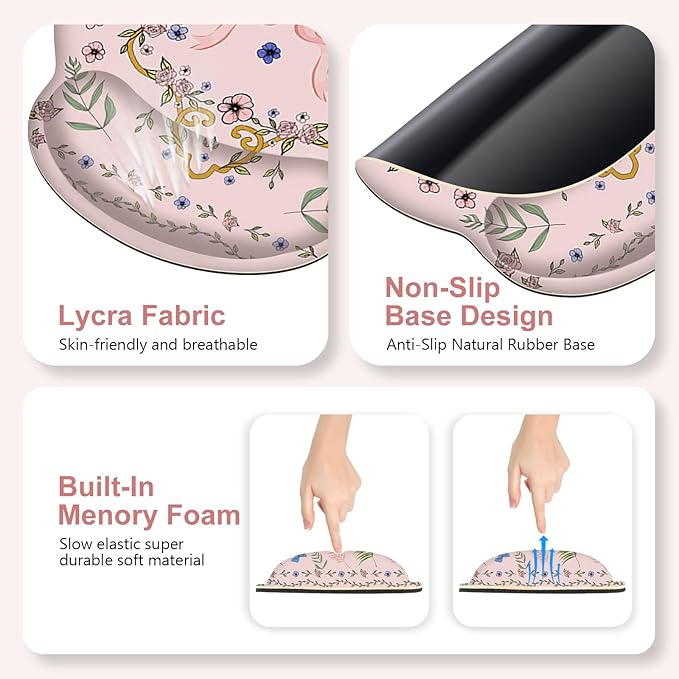 Romantic Pink Floral Mouse Pad, XXL Large Desk Mat Extended Reading Desk pad, 4PCS Non-Slip Rubber Base Computer Big Mousepads for Work, Game, Office, Home Decor Gifts Accessories I Cute Collection