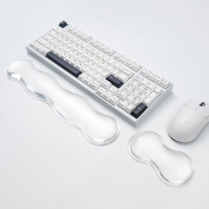 Ergonomic Silicone Gel Keyboard and Mouse Wrist Rest Set – Clear Wrist Rest for Computer Keyboard 60%/68%/75%, Comfort & Support for Typing and Gaming (White)