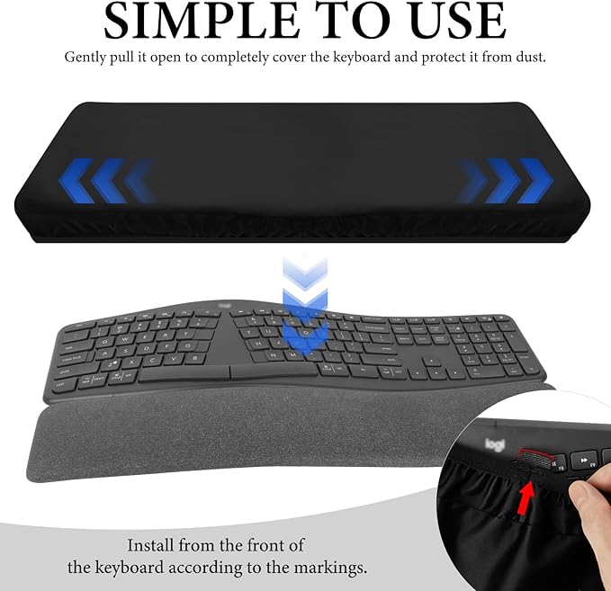 Geekria Keyboard Dust Cover, Ergonomic Keyboard Cover Protector, Dust and Water Splash Resistant, Compatible with Logitech ERGO K860 (Black)