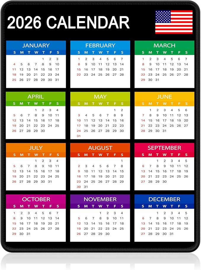 Dapesuom 2026 Calendar Mouse Pad, Computer Mousepad with Stitched Edges for Wireless Mouse, Waterproof Mouse Mat with Non-Slip Rubber Base, Ergonomic Mouse Pads for Gaming, 9.8 x 7.8 in, Vertical