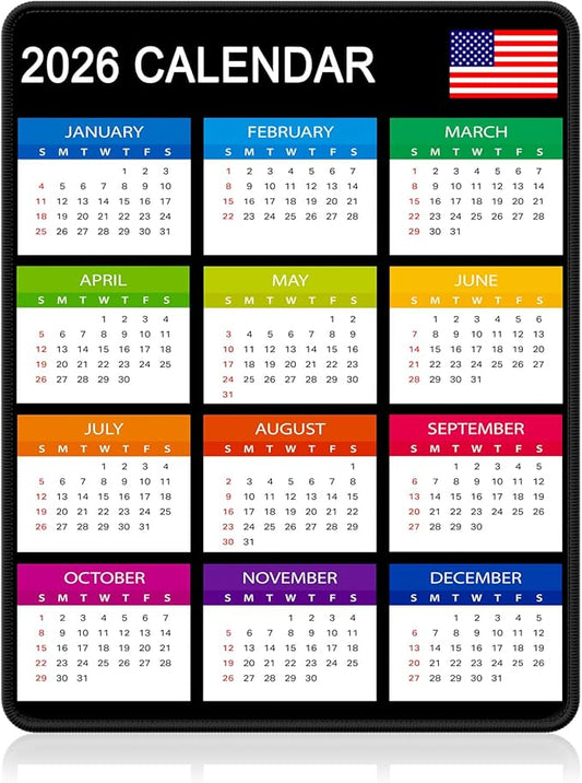 Dapesuom 2026 Calendar Mouse Pad, Computer Mousepad with Stitched Edges for Wireless Mouse, Waterproof Mouse Mat with Non-Slip Rubber Base, Ergonomic Mouse Pads for Gaming, 9.8 x 7.8 in, Vertical