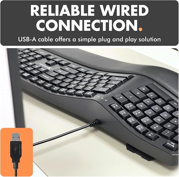 X9 Wired Ergonomic Keyboard with Cushioned Wrist Rest - Type Comfortably Longer - USB Wired Split Keyboard for Laptop, PC & Chrome Computer with 110 Ergo Keys & 5ft Cable