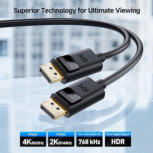 Cable Matters 4K DisplayPort to DisplayPort Cable - 10ft, Supports up to 4K@60Hz, 2K@144Hz, Male to Male Computer Monitor Cable, DP Cord, Black