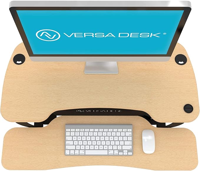 VERSADESK® PowerPro™ 36” x 24” Standing Desk Converter | 36 Inch Electric Height Adjustable Sit to Stand Desk Riser w/Keyboard Tray & USB Hub - Ergonomic Workstation for Home & Office, Maple