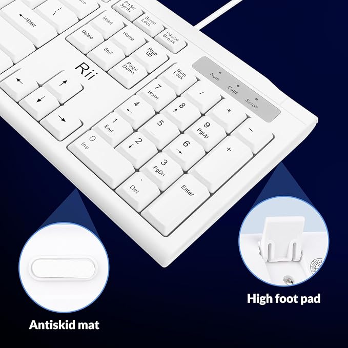 Rii RK907 Ultra-Slim Compact USB Wired Keyboard for Mac and PC,Windows 10/8 / 7 / Vista/XP(White)