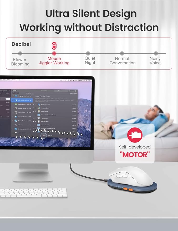 Vaydeer Ultra Slim Mouse Mover, Air 3 Mouse Jiggler with Adjustable Interval Timer, Undetectable & Noiseless, Simulates Realistic Movement, Driver-Free Shaker for Keeping The PC Active (Light Purple)