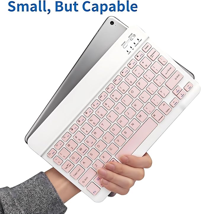 Wireless Portable Bluetooth Keyboard,Rechargeable Slim Mini Keyboard for Apple iPad iPhone,Fire Max 11 Fire HD 10,Samsung Tablet Phone Smartphone iPadOS iOS Android (10 Inch Pink)