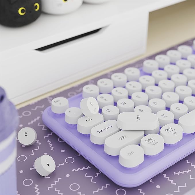 x UBOTIE Colorful Wireless Keyboard and Mouse Combo, Full-Sized Office Keyboard with Typewriter Flexible Keys, 2.4GHz Dropout-Free Connection, Optical Mouse for PC Laptop(Purple White)