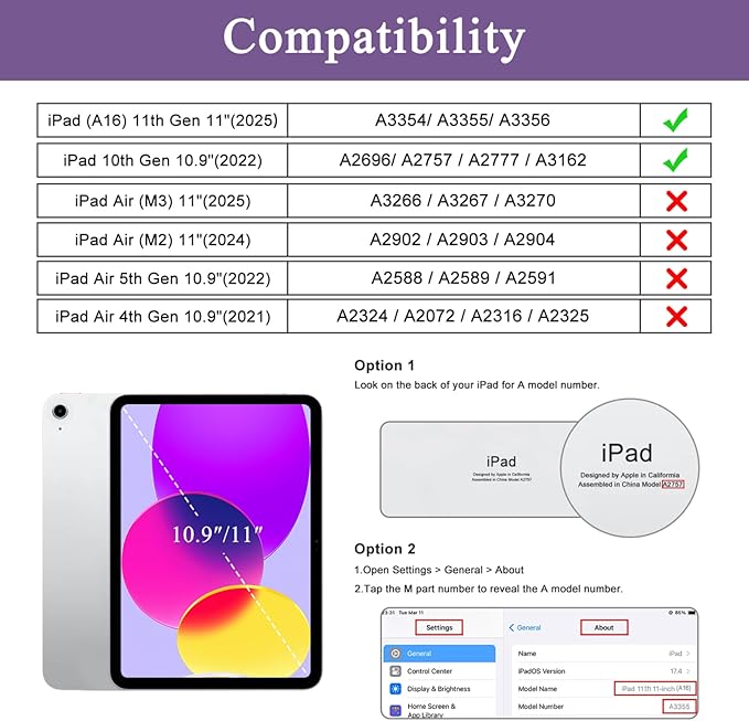 Soke for iPad (A16) 11th/10th Generation Case with Keyboard(2025/2022)-7 Color Backlight Wireless Detachable Folio Keyboard Cover with Built-in Pencil Holder for iPad 11/10.9 inch, Purple Marble