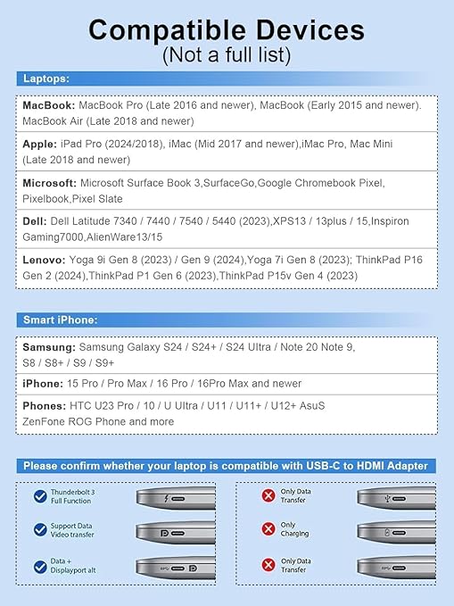 QGeeM USB C to HDMI Adapter 4K Cable, USB Type-C to HDMI Adapter [Thunderbolt 3/4] HDMI for Laptop MacBook Pro/Air, iPhone 15 16 17 Pro max, Dell XPS, Pixelbook, iMac,Thinkpad,Surface,IPad Pro. -Black
