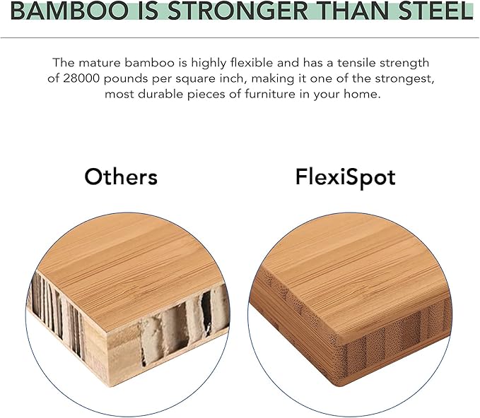 FlexiSpot E6 Bamboo 3-Stage Dual Motor Electric Standing Desk 55 x 28 Sit Stand Up Desk, Holds 220 lbs, Adjustable Height w/ Memory Presets, Solid Bamboo Curved Desktop & Black Frame, Ships in 2 Boxes